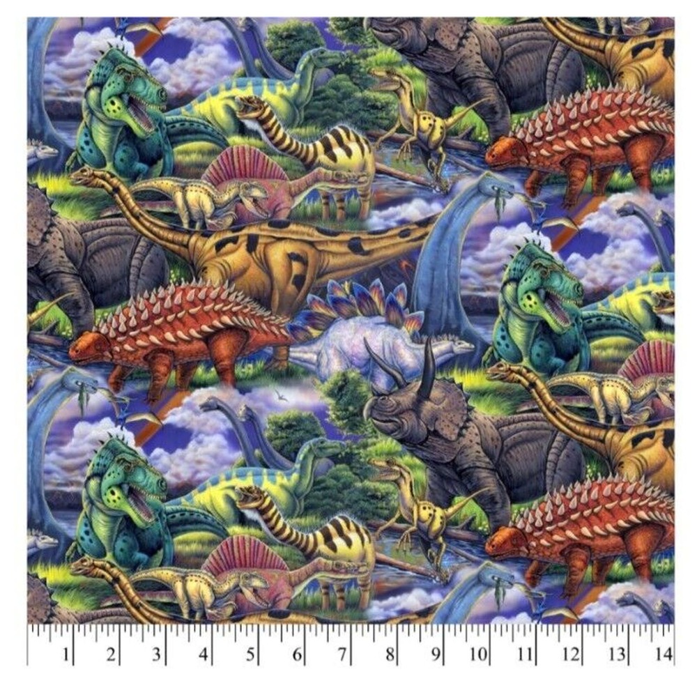 3/$20 1 Yard Age Dinosaur Cotton Fabric Diy Quilt Quilting Sew Sewing Colorful